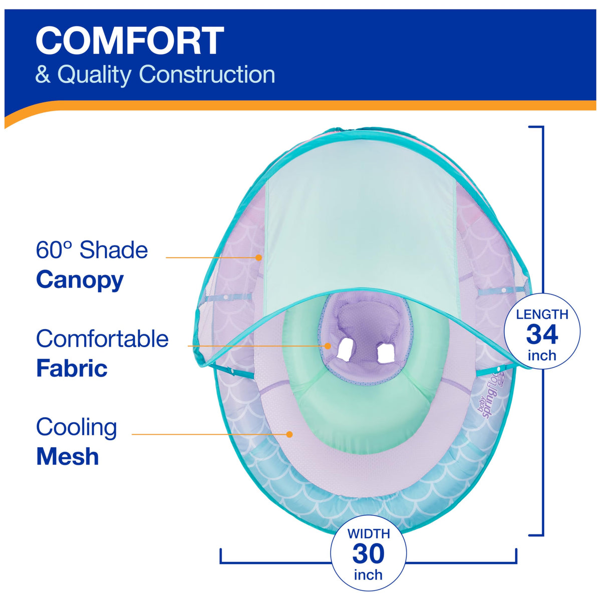 SwimWays Baby Spring Float with Canopy, 9-24 Months, Mermaid