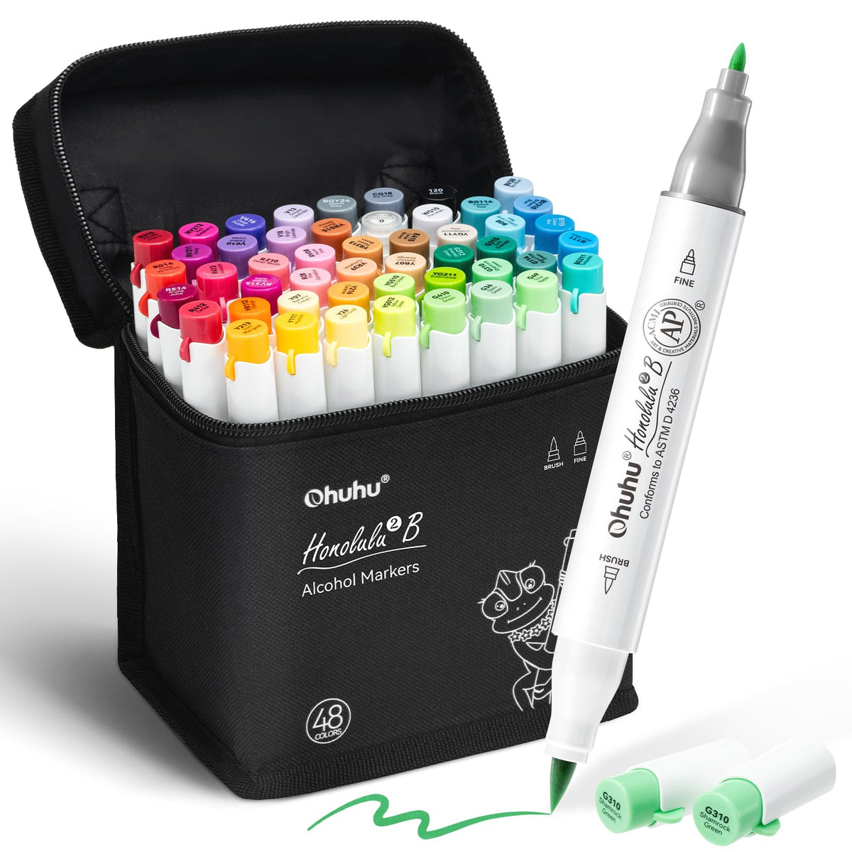 Ohuhu Honolulu 2B Brush & Fine Dual Tip Alcohol Markers (48 Colours)