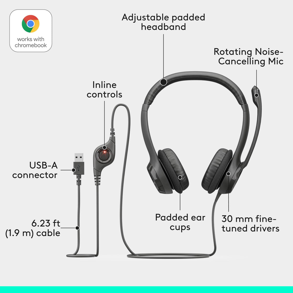 Logitech H390 Wired USB Headset, Black