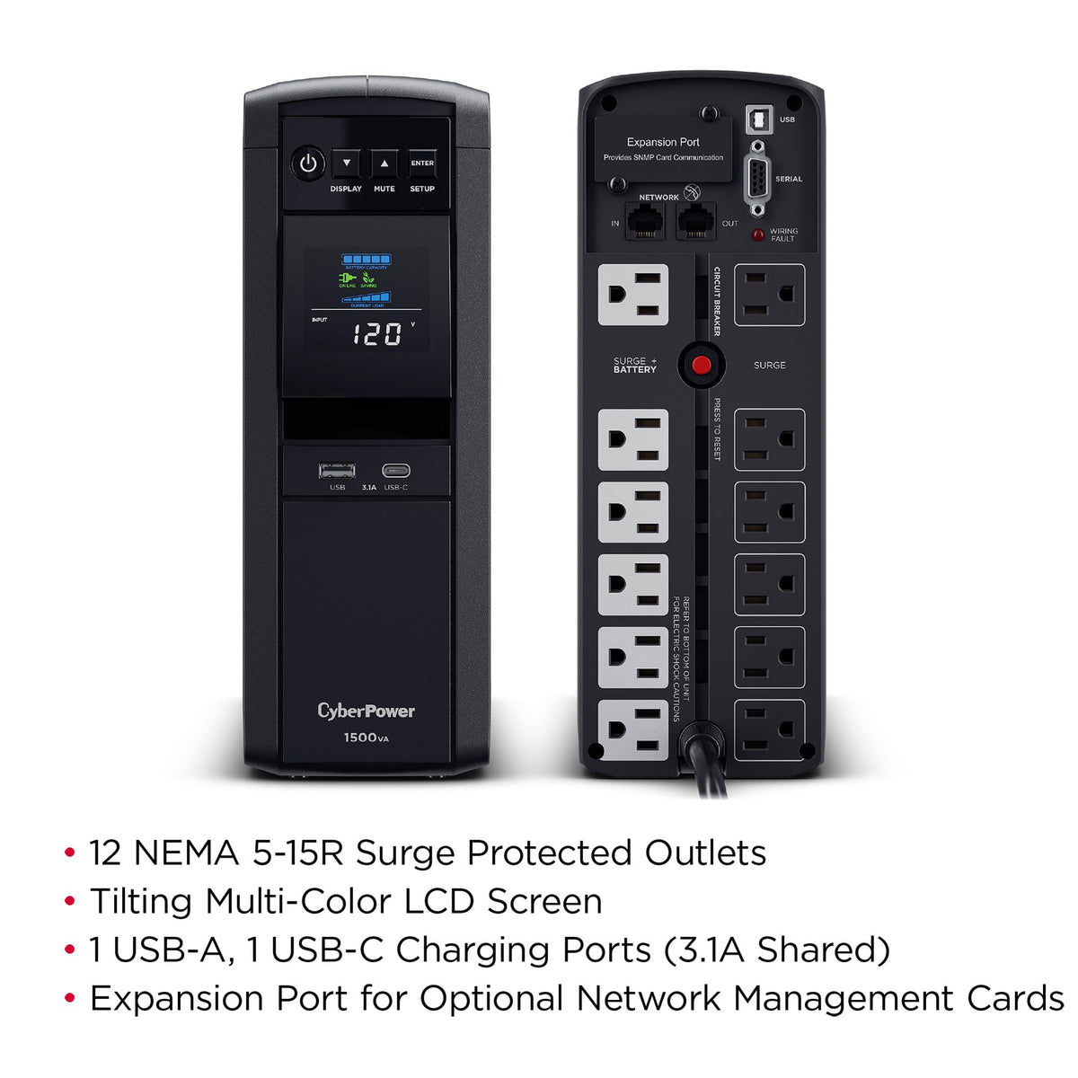 CyberPower CP1500PFCLCD UPS System, 1500VA/1000W