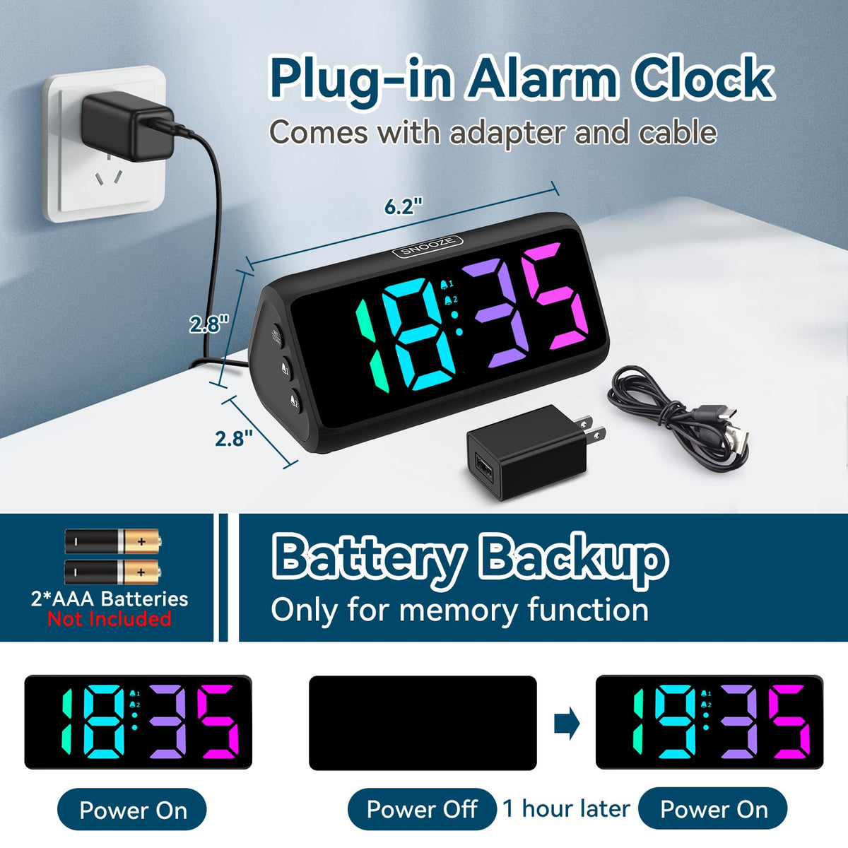 Netzu RGB Digital Alarm Clock, Black