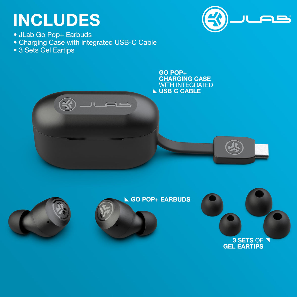 JLab Go Air Pop+ True Wireless Earbuds, Black