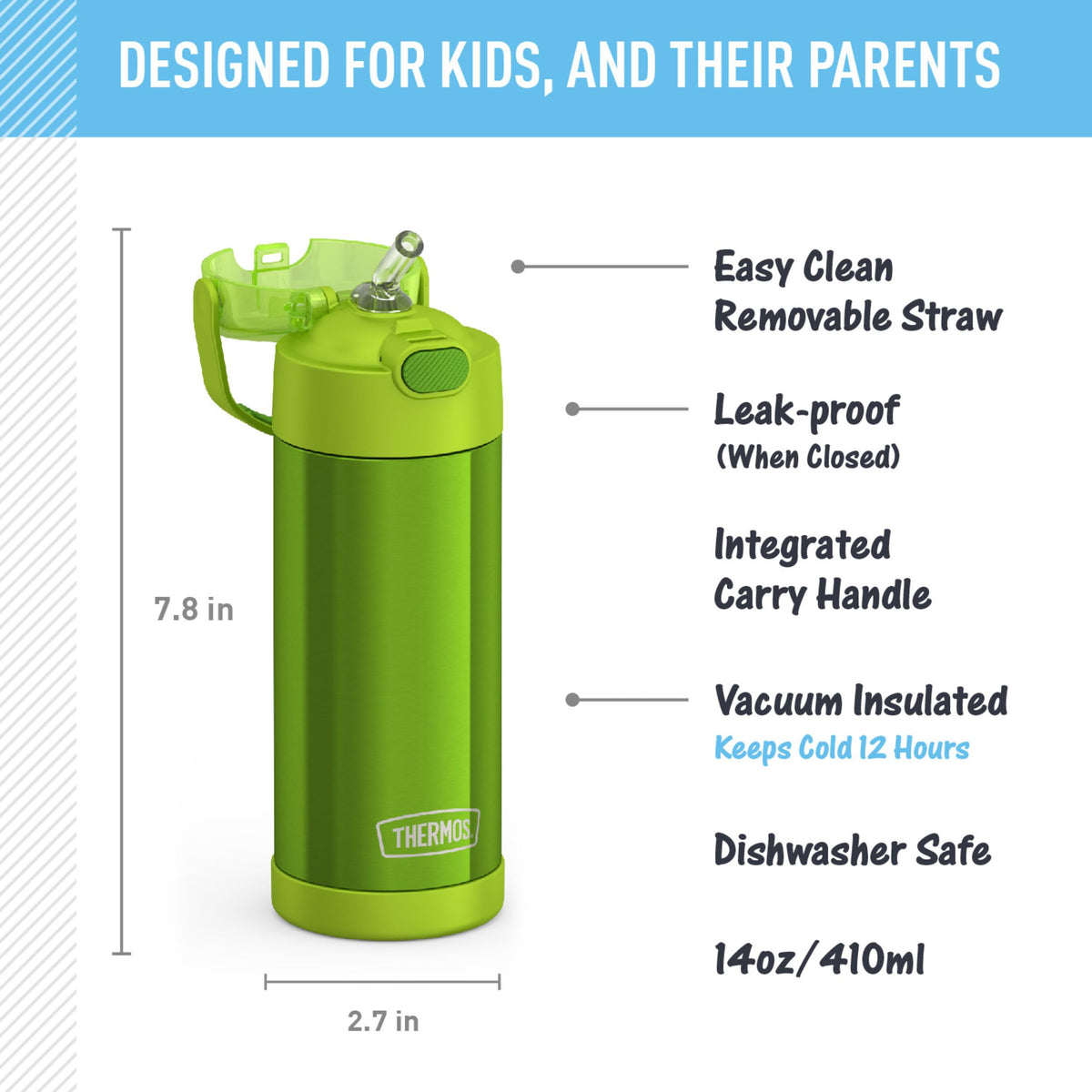 Thermos Funtainer Water Bottle with Straw, 14oz, Lime