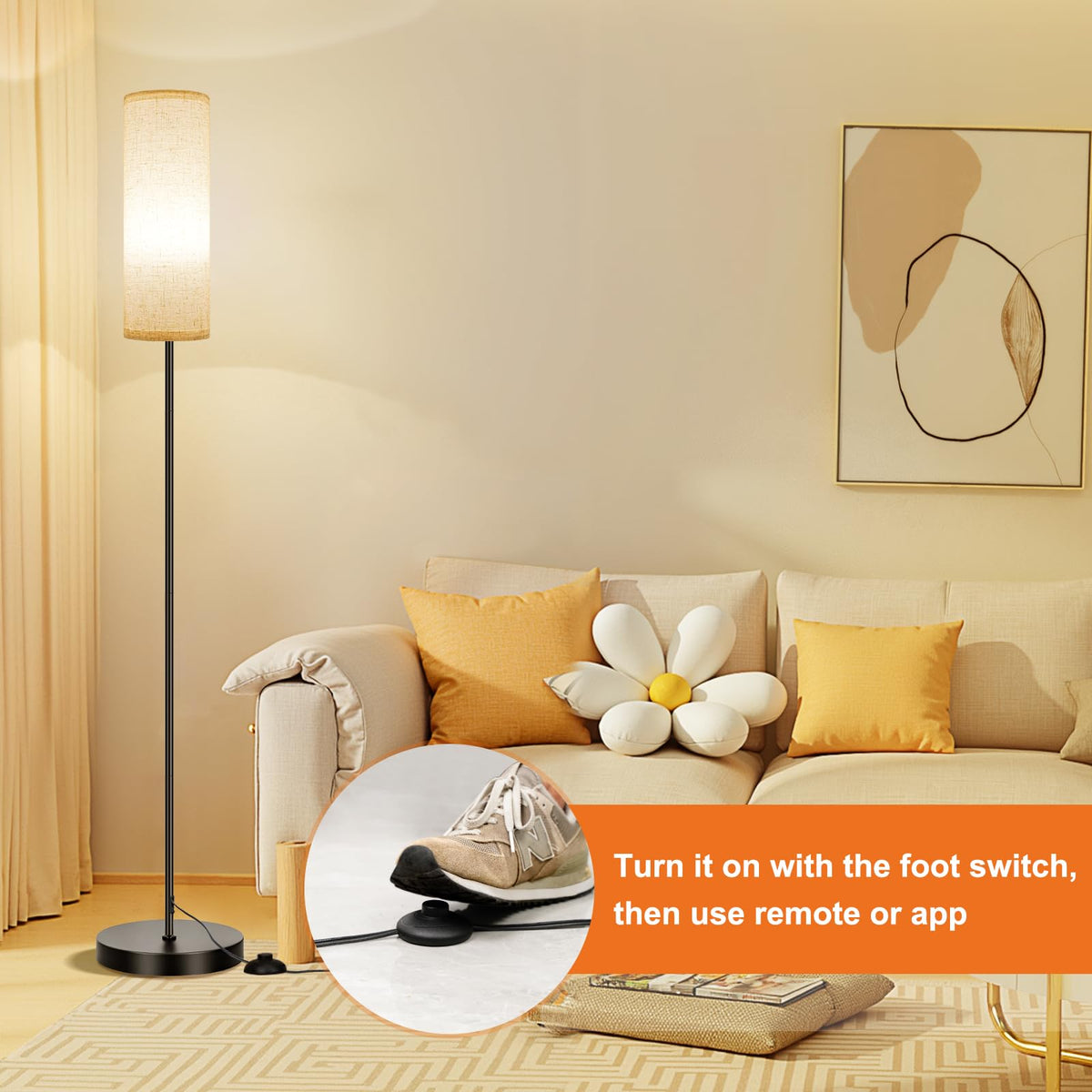 FRIDEKO HOME Dimmable Floor Lamp with Remote, Beige Shade