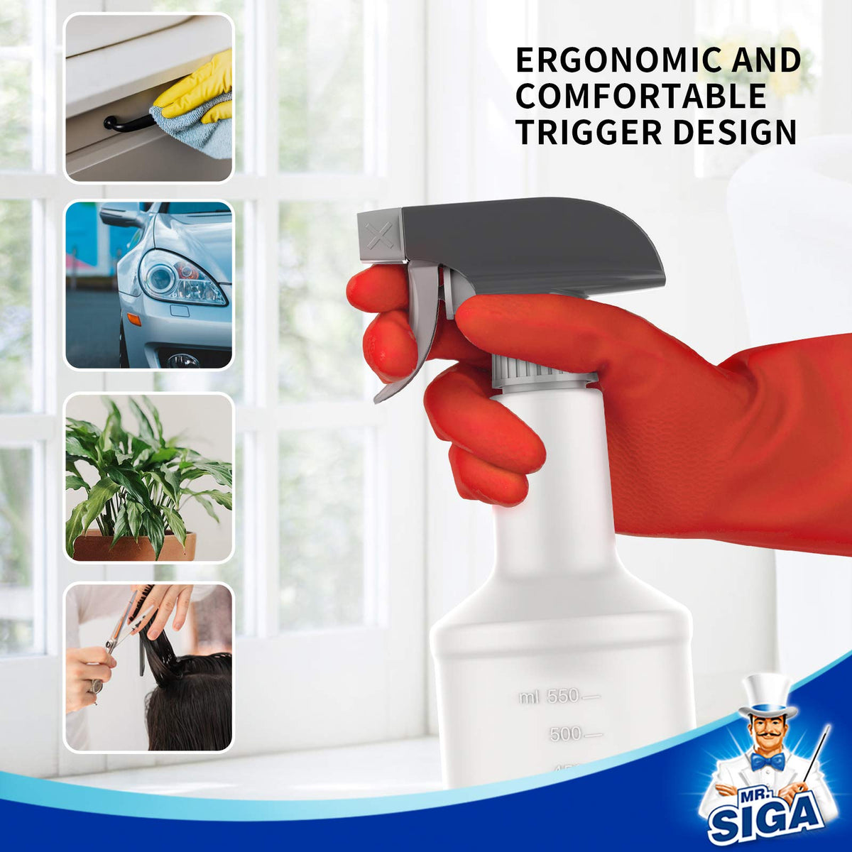 MR.SIGA Plastic Spray Bottles, 24 oz (3 Pack)