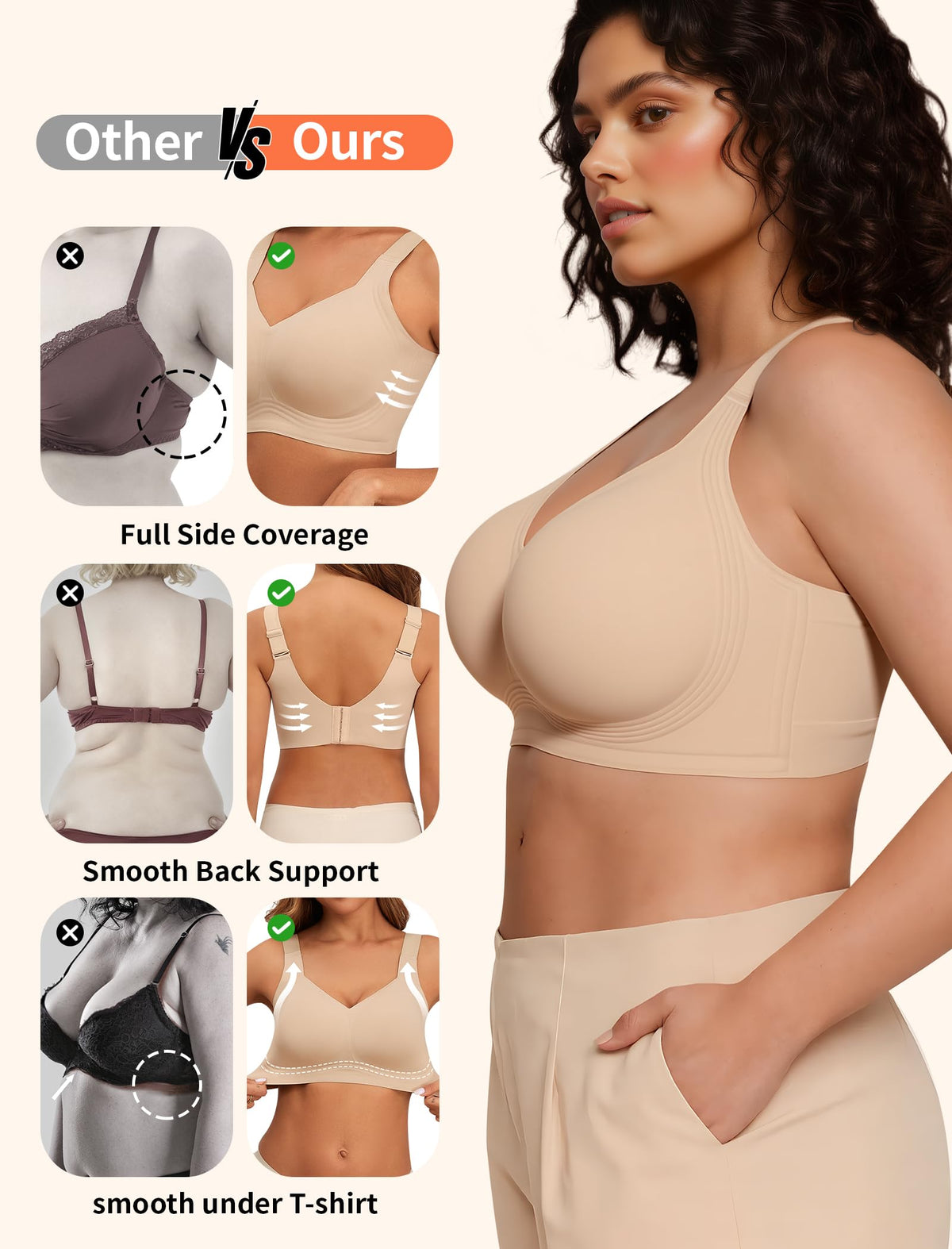 PoseFree Full Coverage Wireless Jelly Bra, Nude, XL