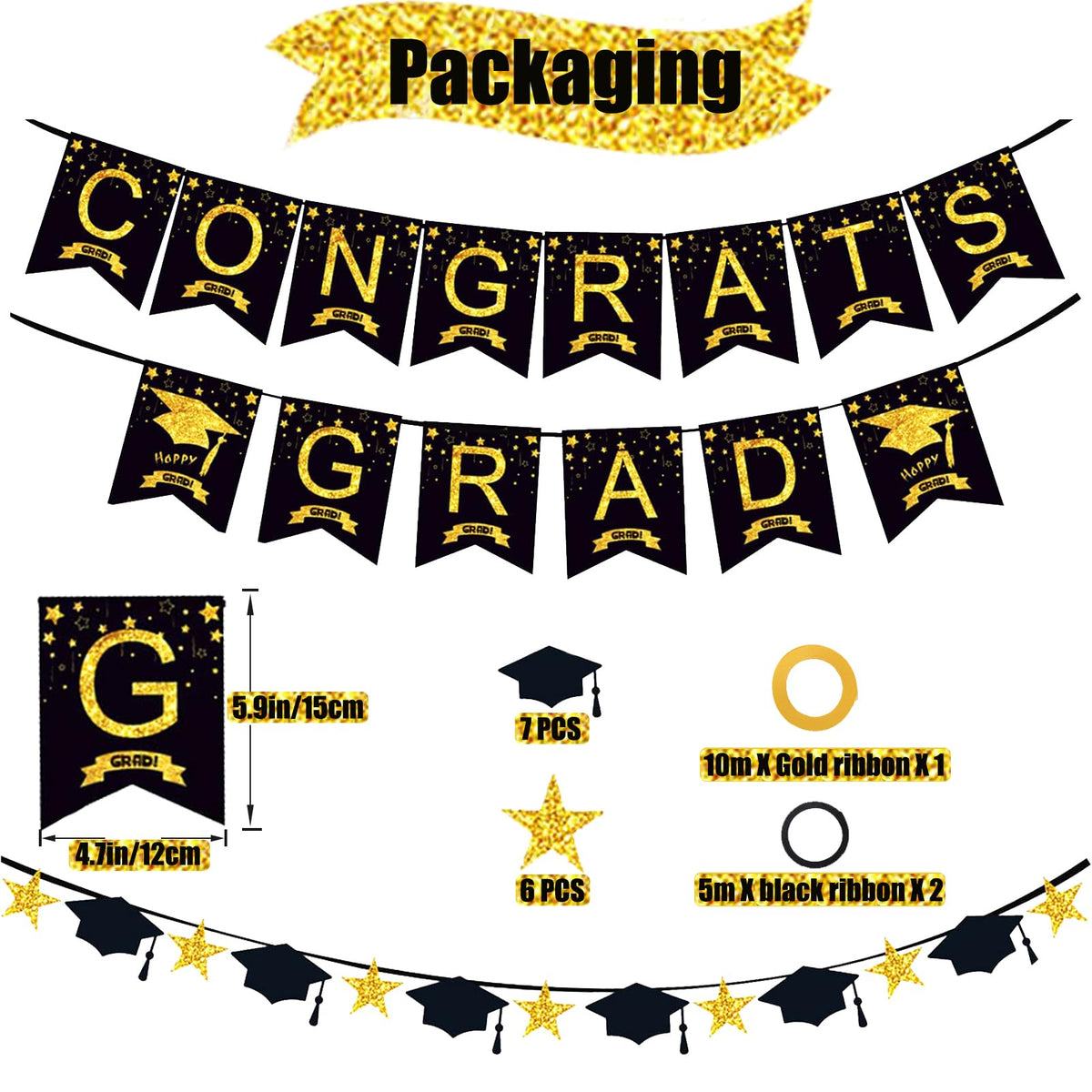 Graduation Decorations Class of 2026, 12 Piece Black and Gold
