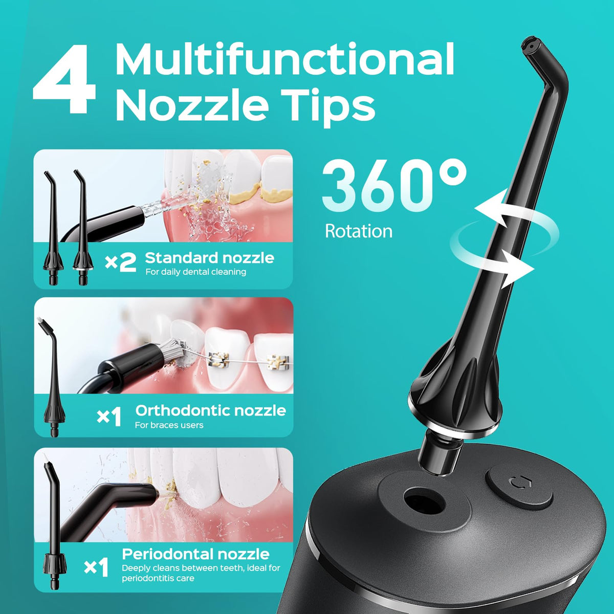 Coslus C50 Water Flosser for Teeth, 4 Modes, 4 Tips, Black