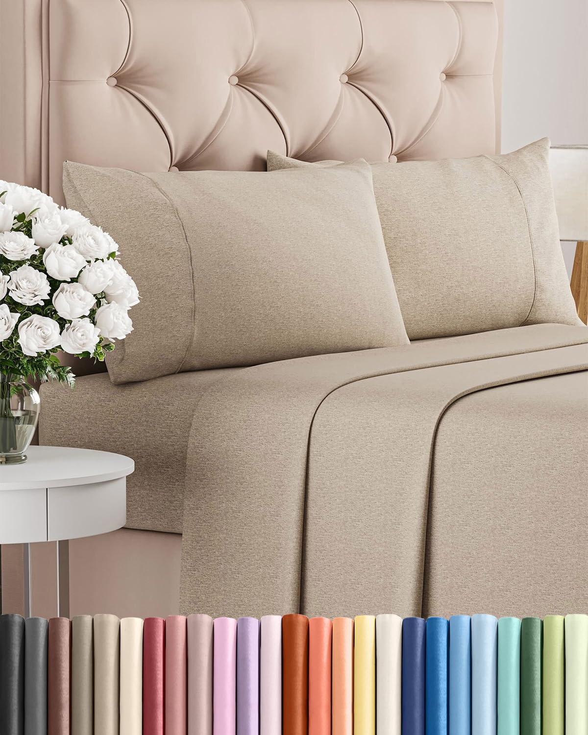 CGK Unlimited Brushed Microfibre Sheet Set, Queen, Heathered Beige