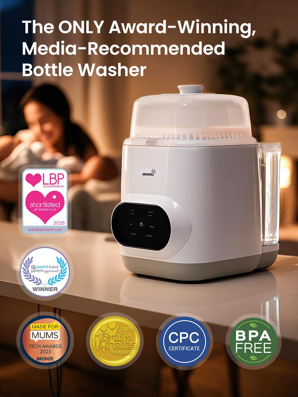 Grownsy EaseClean Baby Bottle Washer Pro, Sterilizer and Dryer
