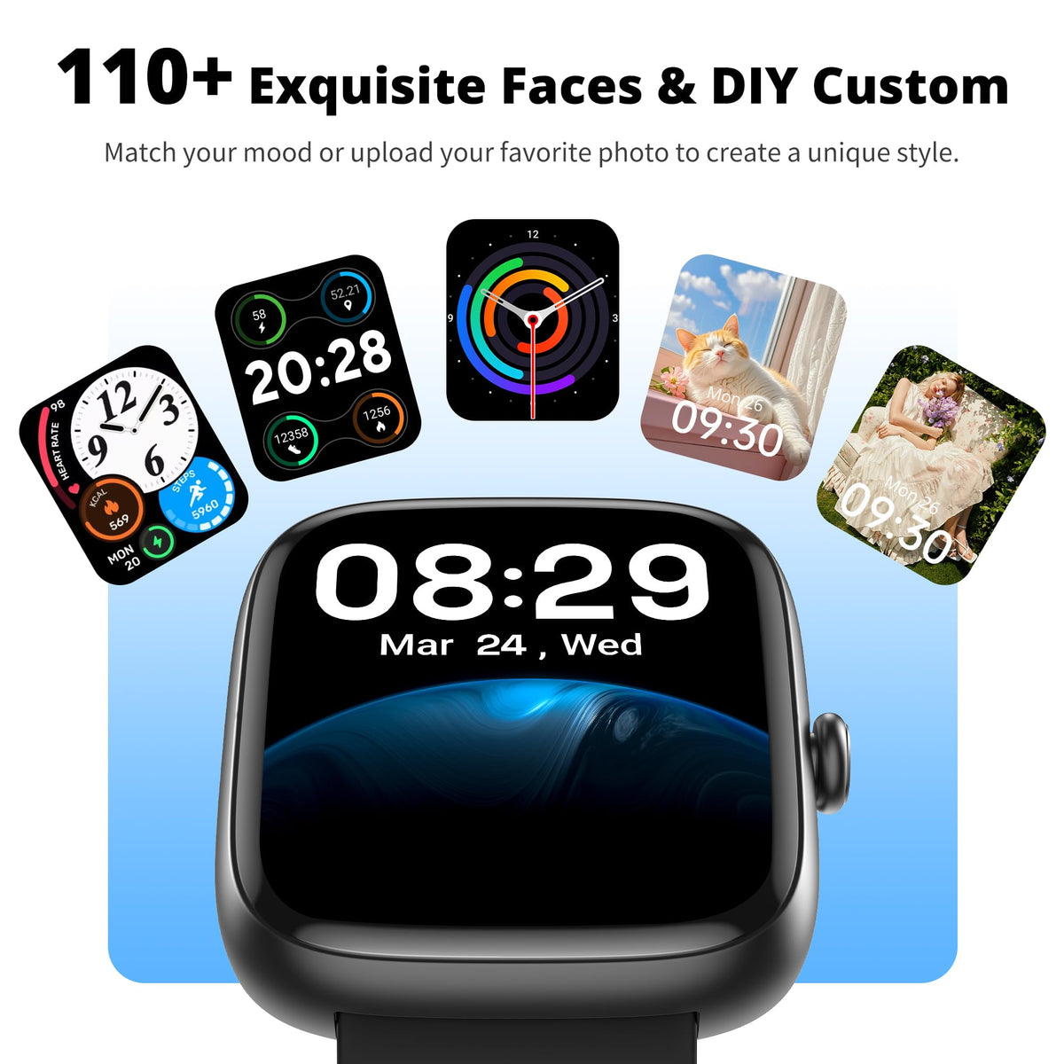 Fixwink 1.83-Inch Smart Watch with Calling, Black