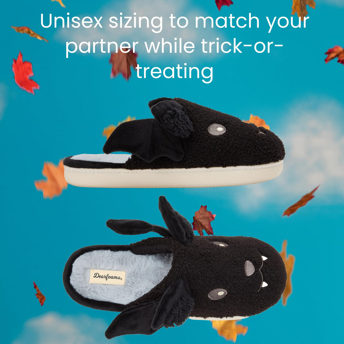 Dearfoams Spooky Slipper, Black Bat, 5-6 Women/3-4 Men