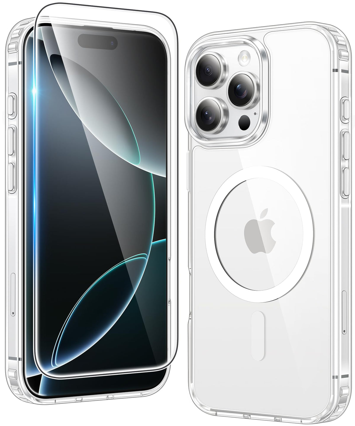 FNTCASE iPhone 16 Pro Clear Magnetic Case with Screen Protector