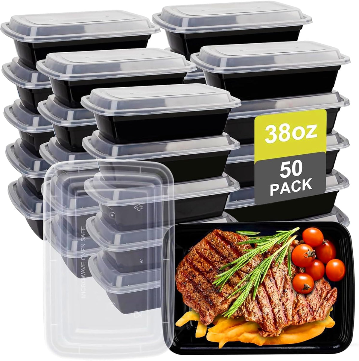 Disposable Meal Prep Containers with Lids, 38oz, 50 Pack