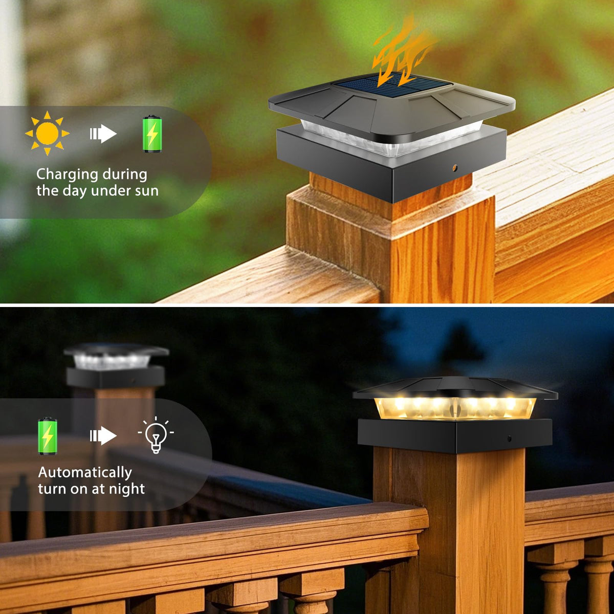 peasur 4x4 Solar Post Cap Lights, 3 Colour Modes, 4-Pack, Black