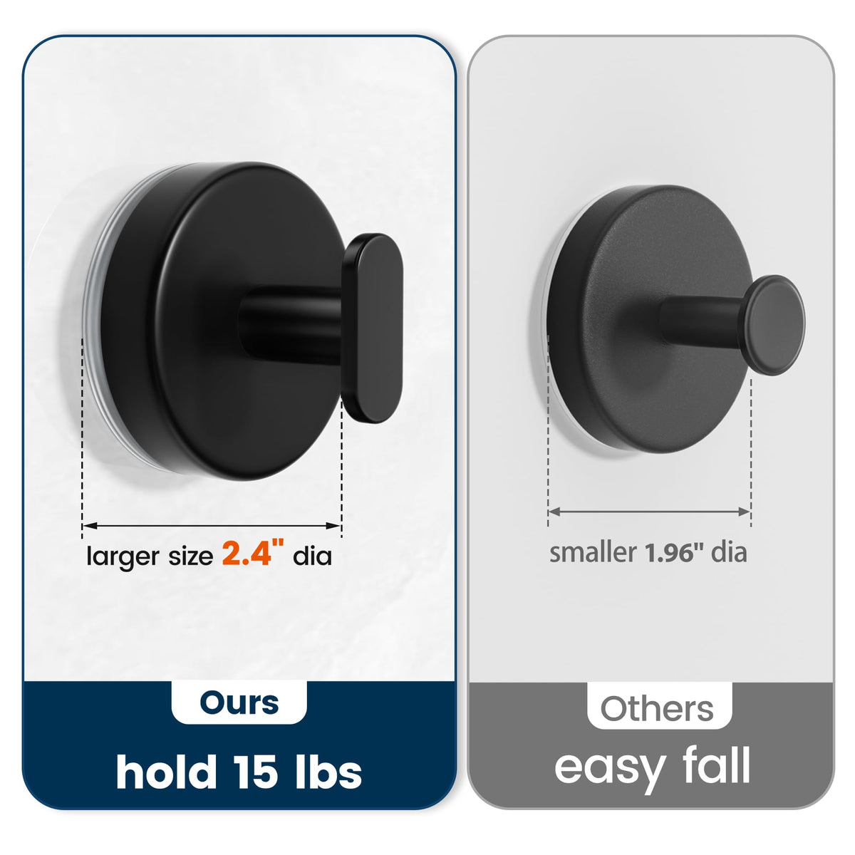 Suction Cup Shower Hooks, Matte Black (4 Pack)
