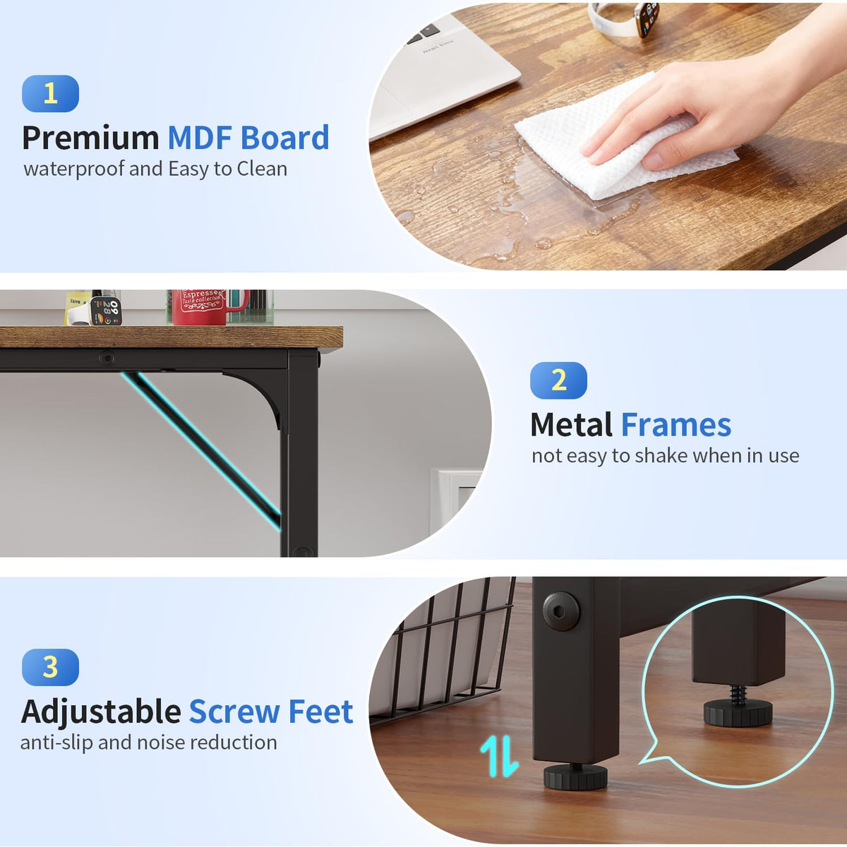 BestOffice Computer Desk with Metal Frame, Brown