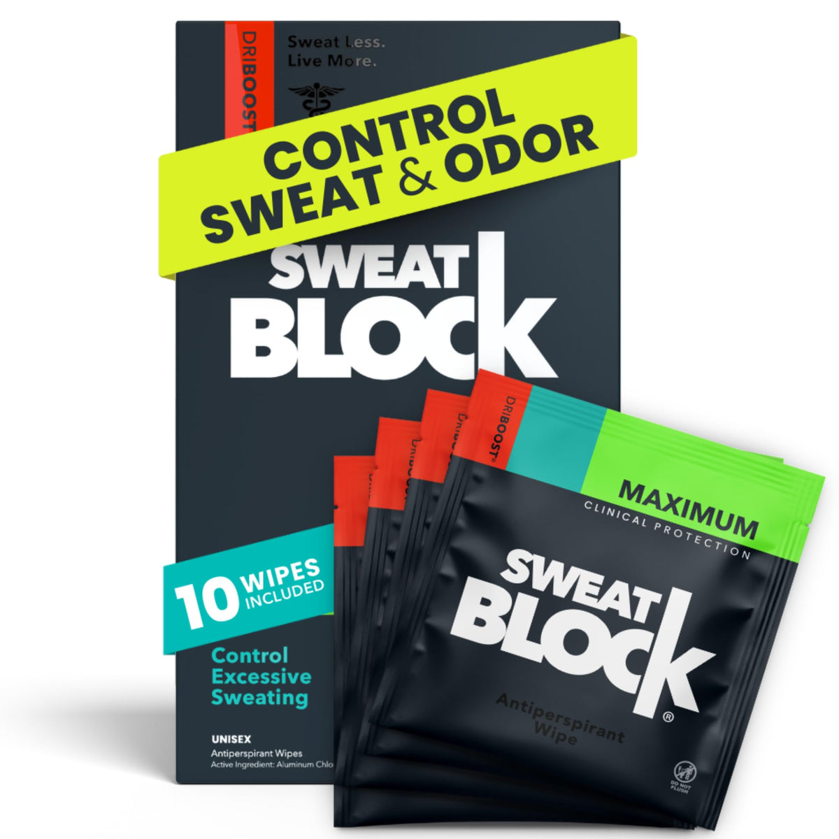 SweatBlock Antiperspirant Wipes, 10 Count
