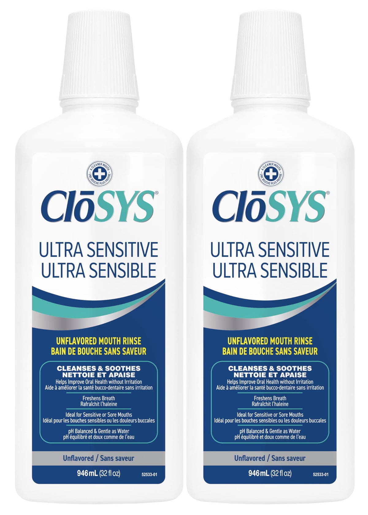 CloSYS Ultra-Sensitive Oral Rinse, Unflavoured, 32oz, 2 Pack