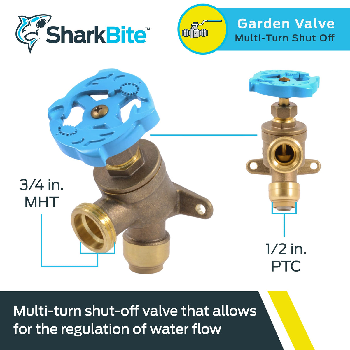SharkBite 1/2" x 3/4" MHT Garden Valve, Multi Turn (24622LF)