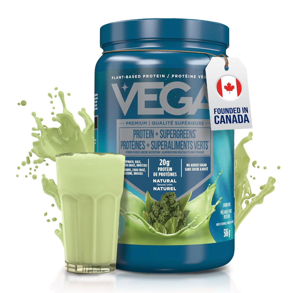Vega Protein + Supergreens Plant Protein Powder, Natural, 586g