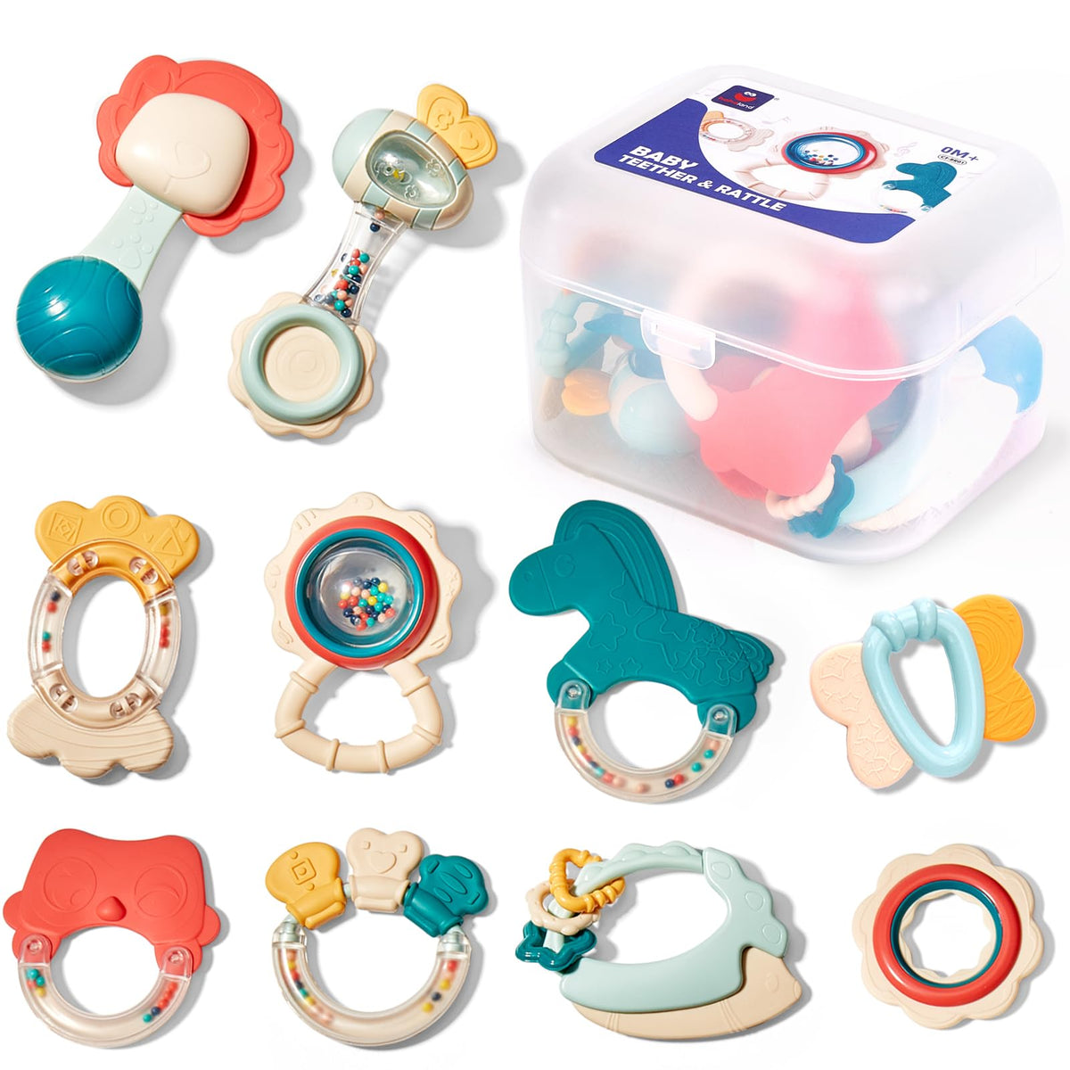hahaland Baby Teething Toys Set, 10 Pcs with Storage Box