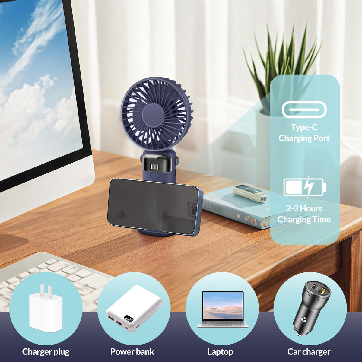 Portable Handheld Fan Rechargeable Small Fan 5 Speeds