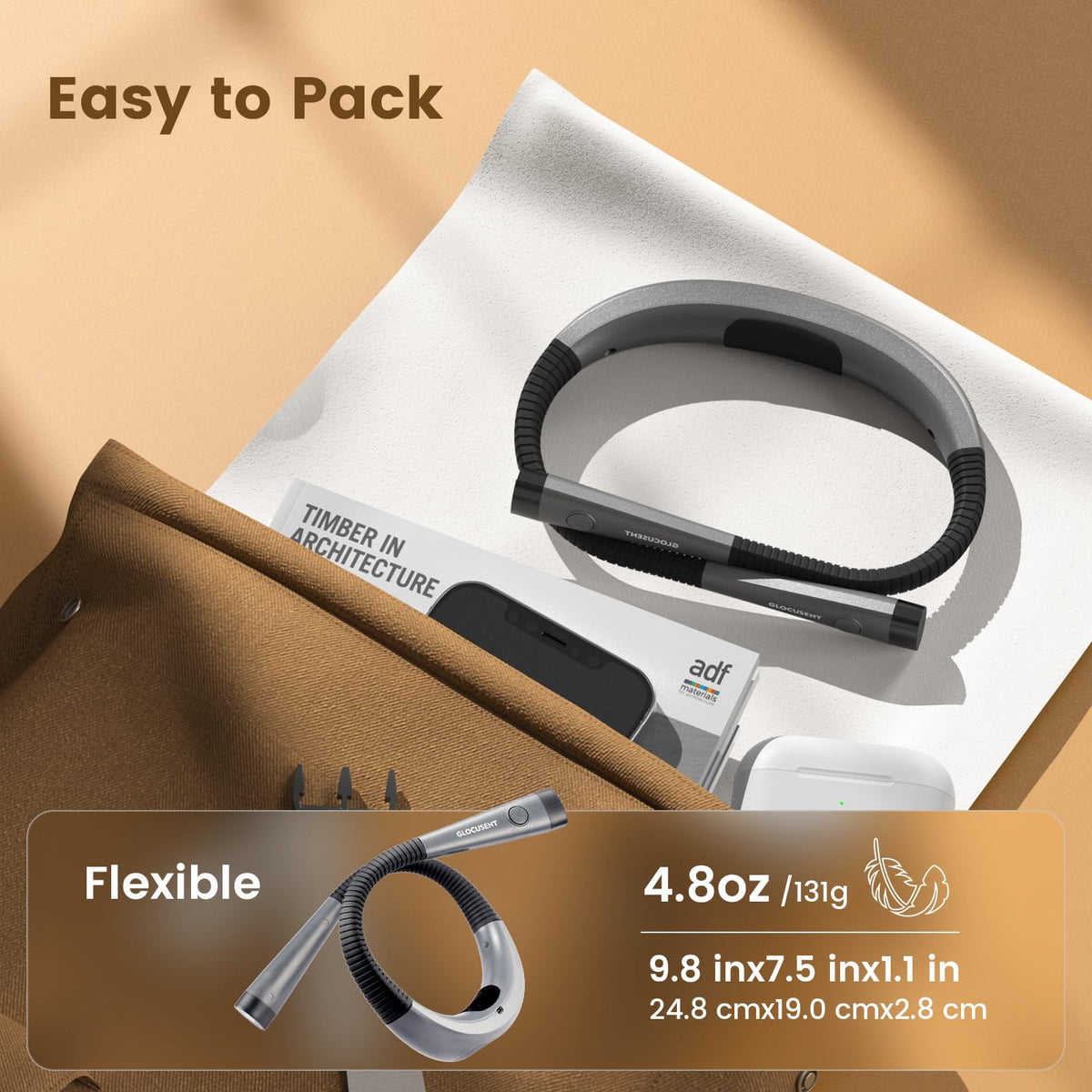 Glocusent Rechargeable Neck Book Light, 3 Colour Temperatures