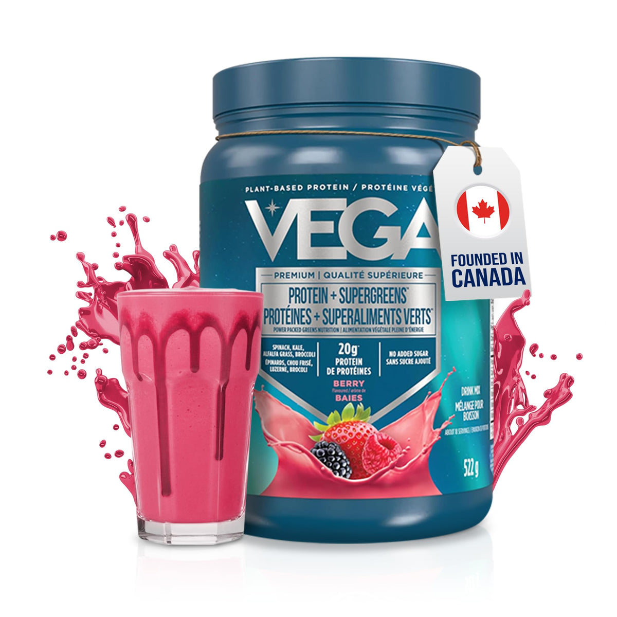 Vega Protein + Supergreens Plant-Based Protein Powder, Berry, 522 g