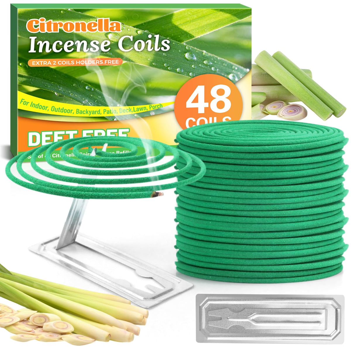SCENTORINI Citronella Incense Coils with Holder, 48 Pcs