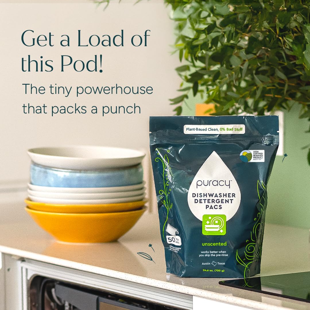 Puracy Free & Clear Natural Dishwasher Pods, 50 Count