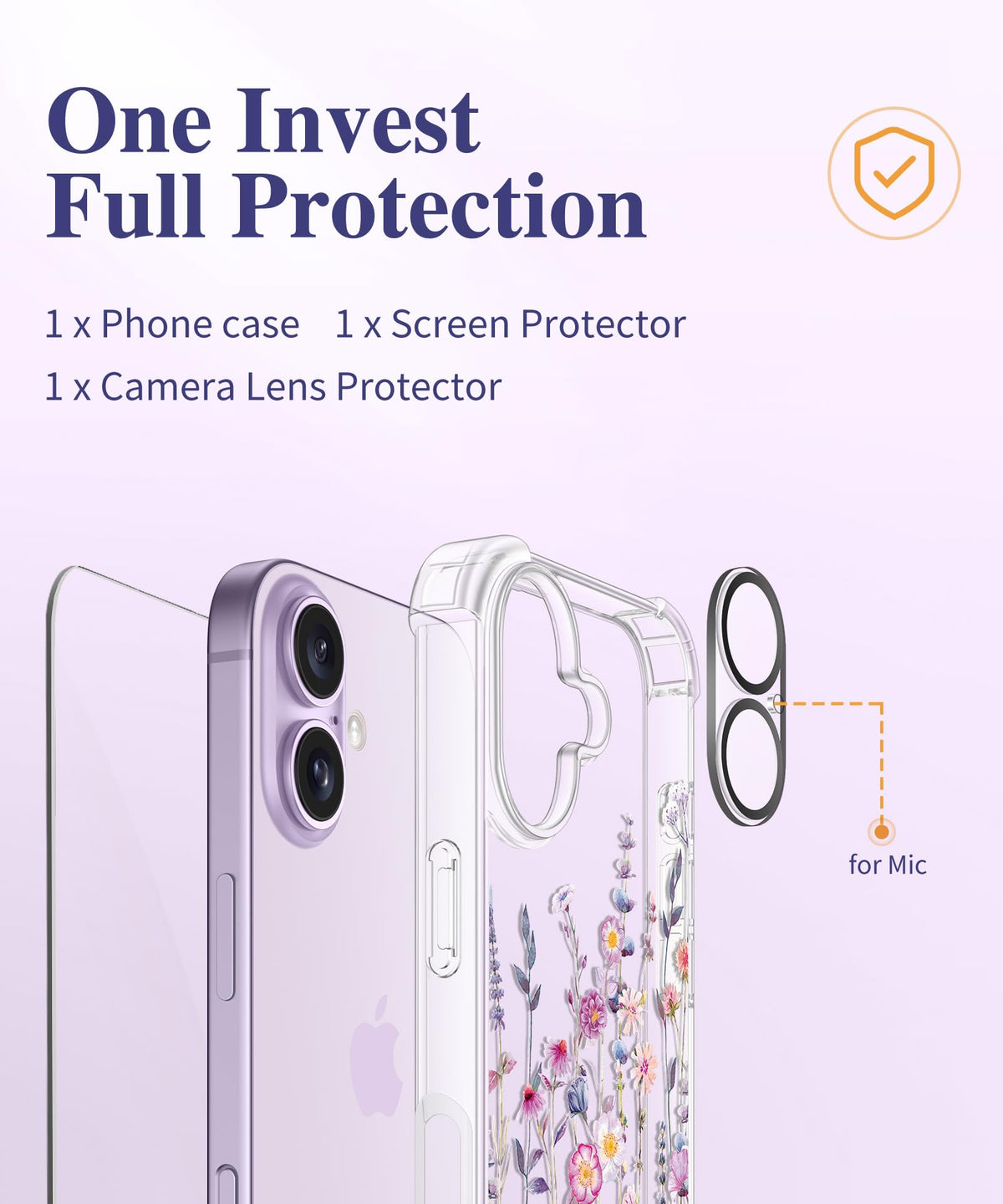 GVIEWIN Clear Floral Case for iPhone 17, 6.3 in, with Screen Protector