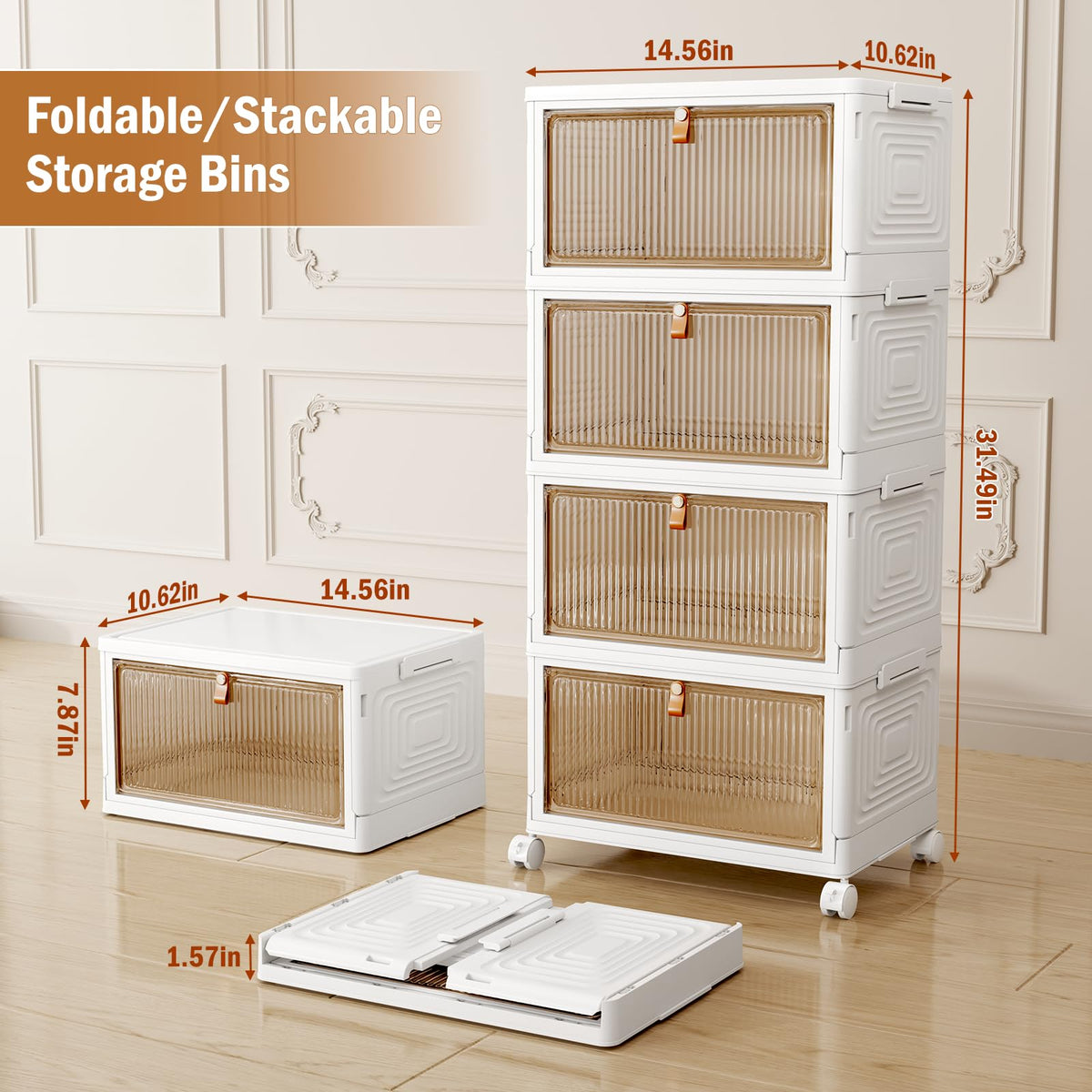 NestOrganix 4-Tier Plastic Storage Bins with Lid and Wheels, 23 QT