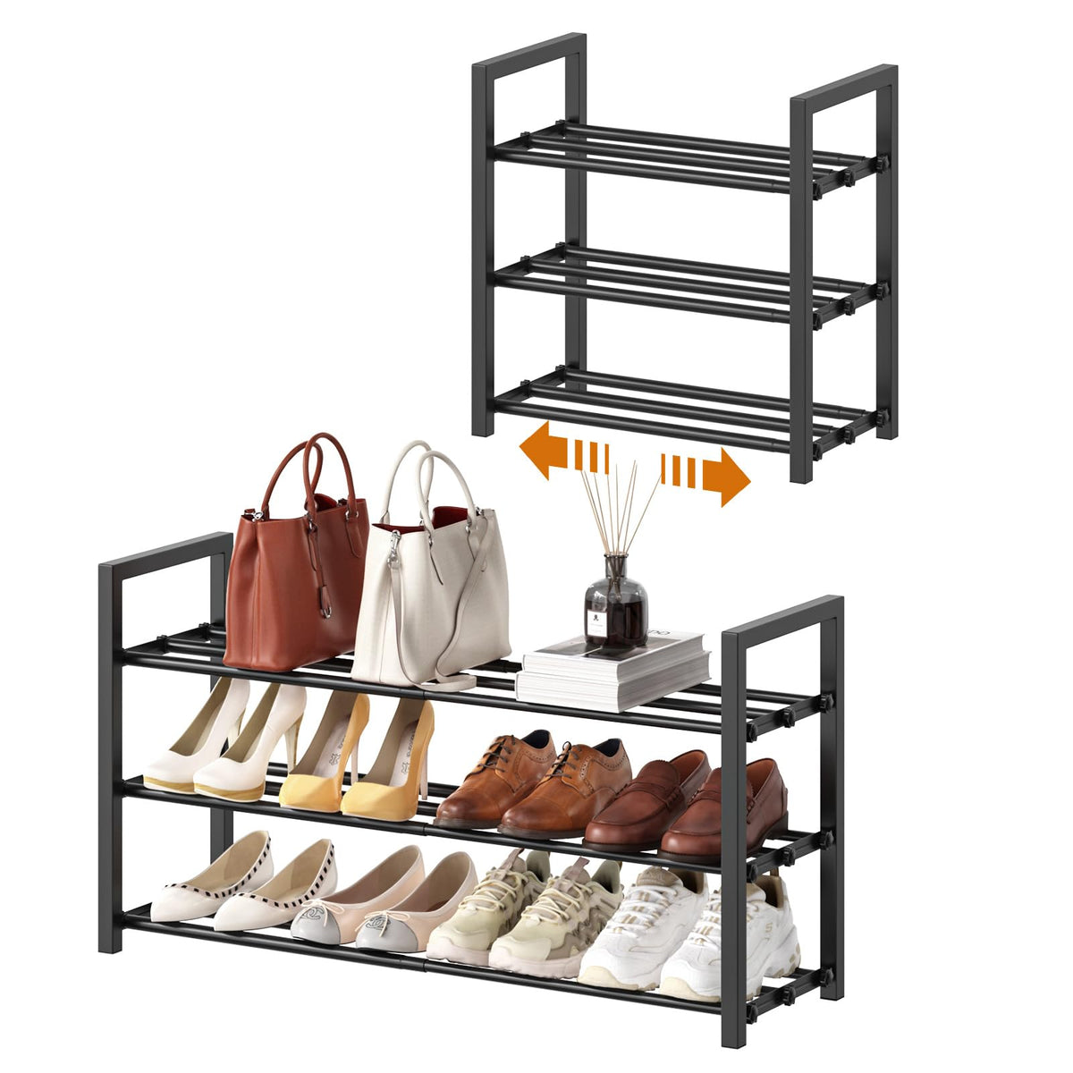 Roylvan 3-Tier Expandable Shoe Rack, 17-31 inch, Adjustable