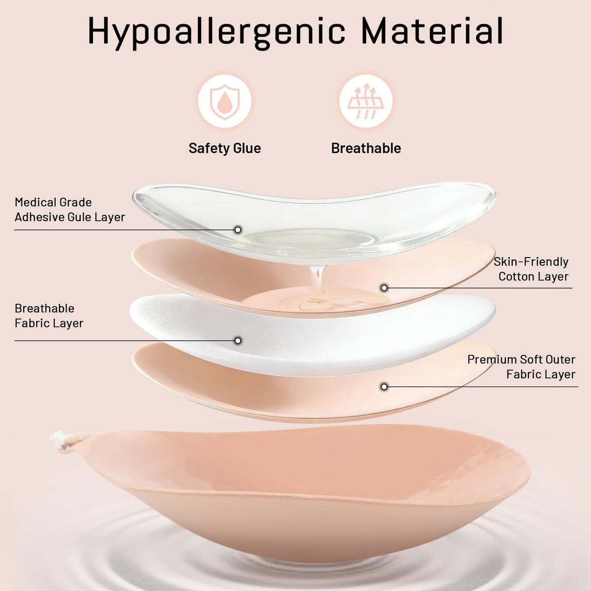 GKHWON Reusable Adhesive Strapless Bra, Beige and Black, Cup B