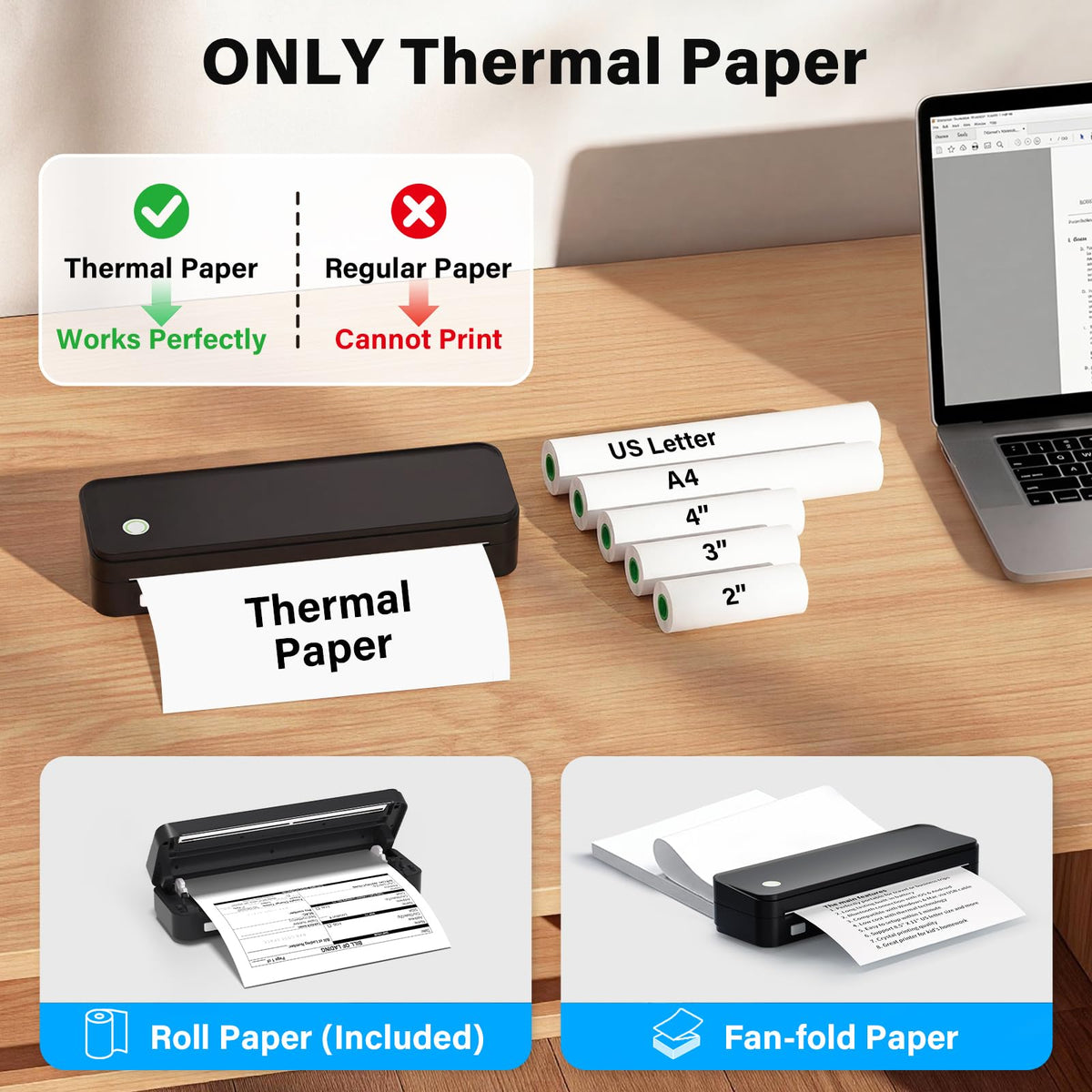Gloryang Portable Wireless Thermal Printer Kit, Black