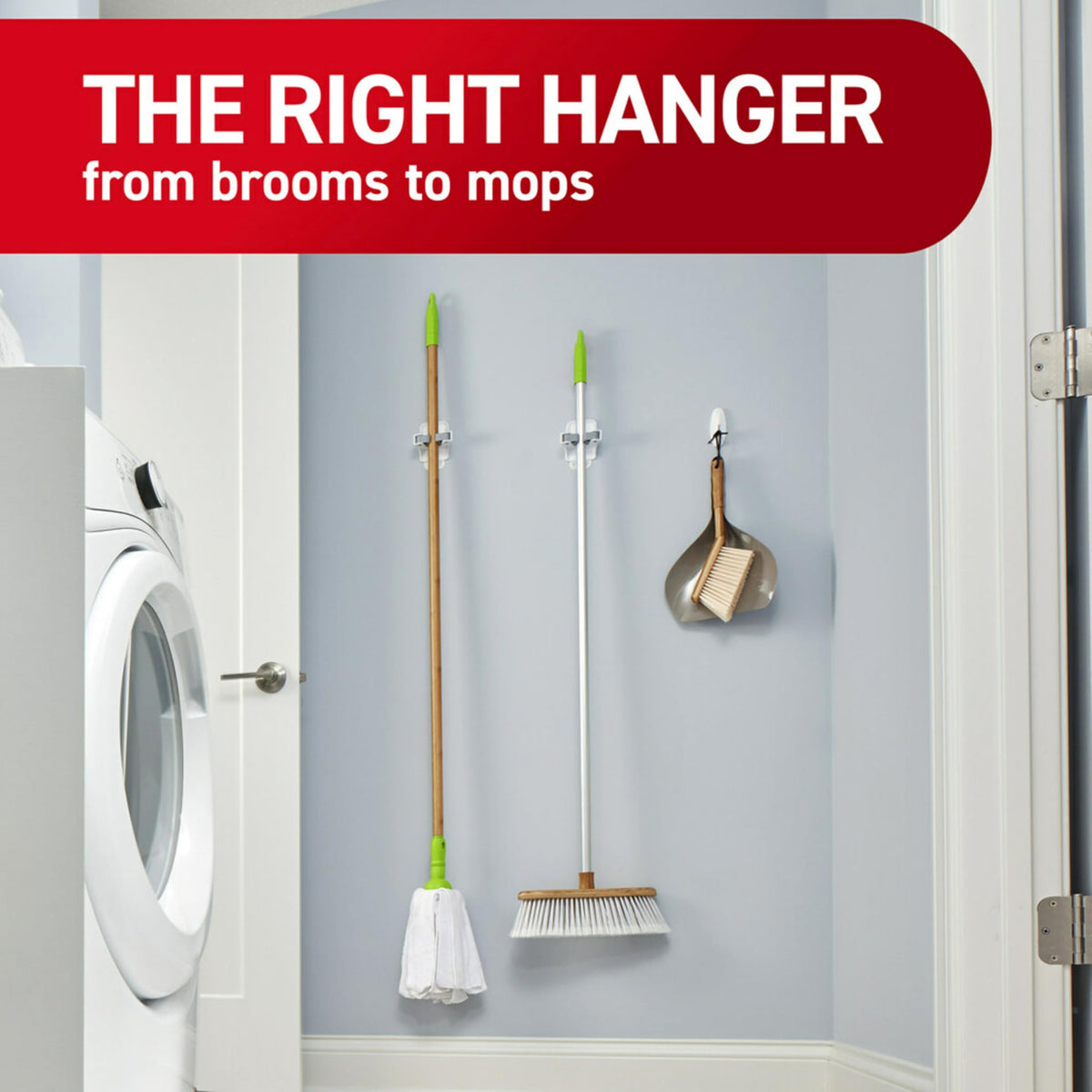Command Broom and Mop Grippers, 3 Hangers and 6 Strips, Up to 4 lb