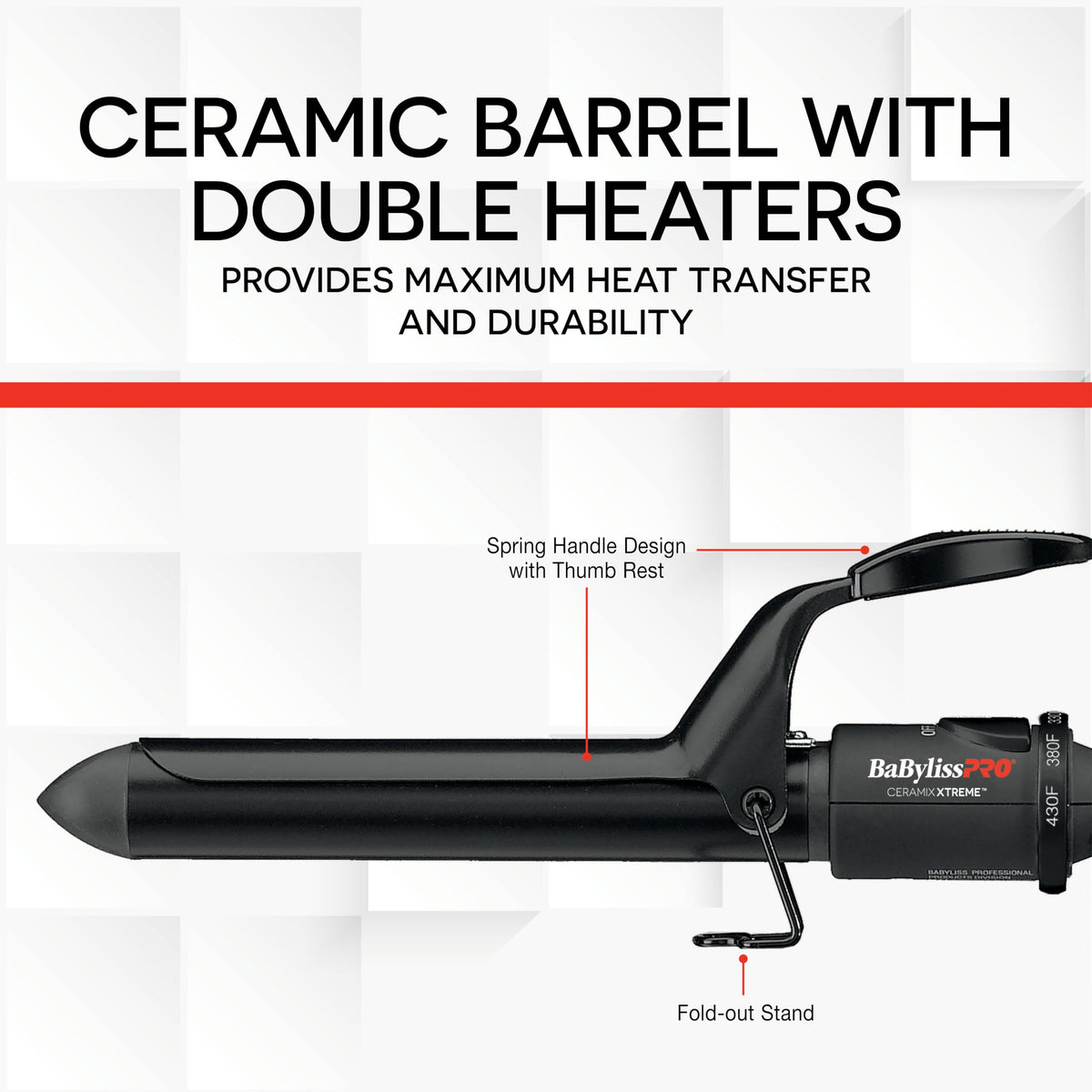 BaBylissPRO Ceramix Xtreme Ceramic Curling Iron, Spring Handle