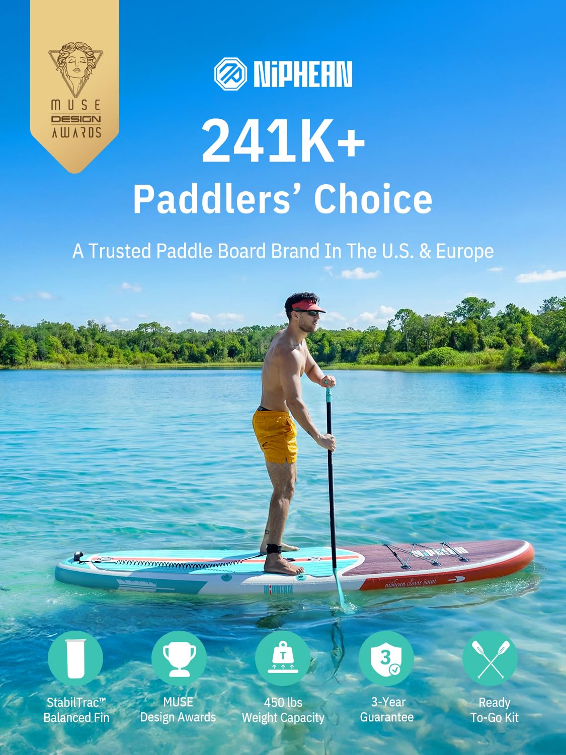 Niphean Inflatable Stand Up Paddle Board with Accessories, 10'6"