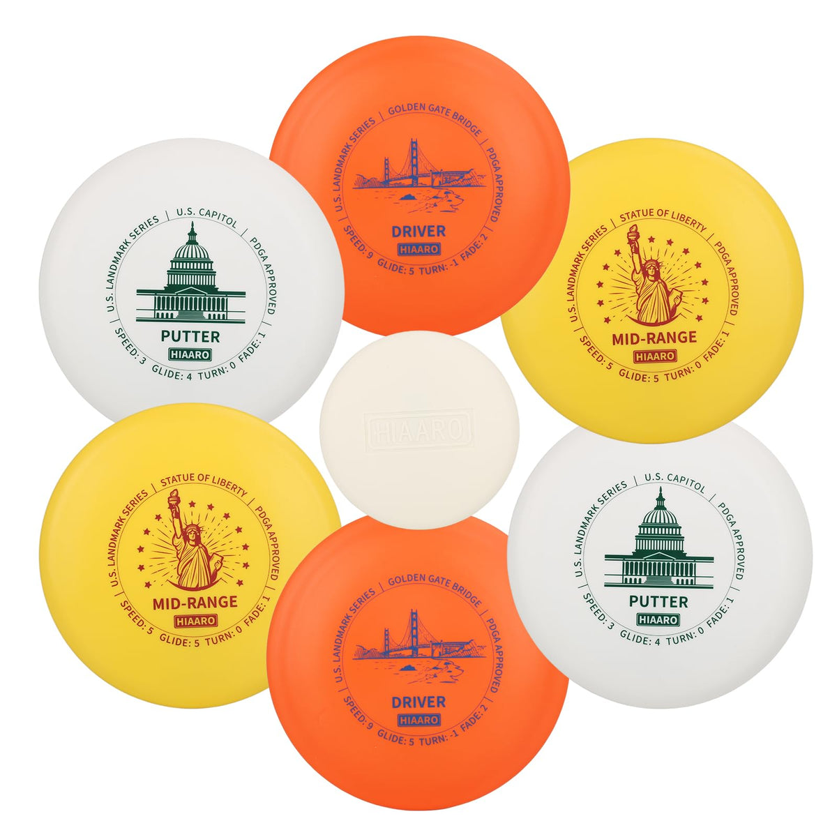 Hiaaro Disc Golf Starter Disc Set, 150 Class, 145-150 g, 7 Pcs
