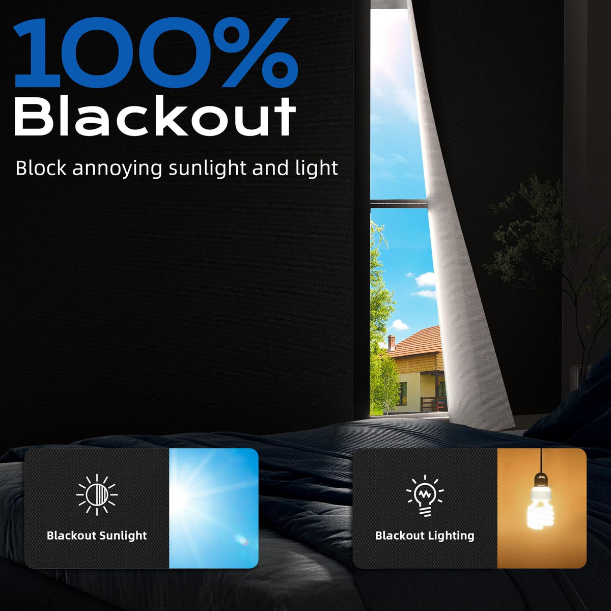Tlany Portable Blackout Window Shade, 100 x 58 in, Black