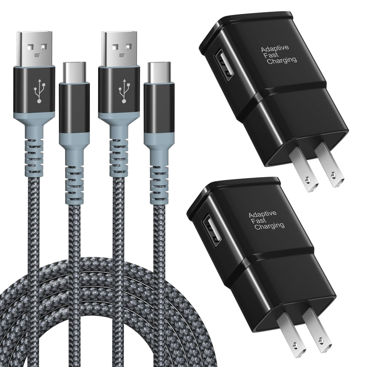 Excgood Fast Charger and USB-C Cable for Galaxy, 10ft, Black, 2 Pack