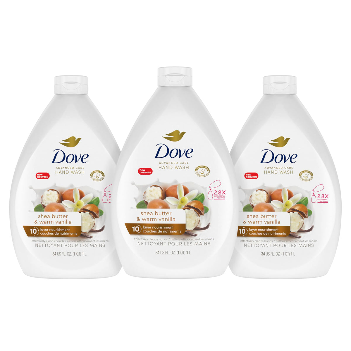 Dove Shea Butter & Warm Vanilla Hand Wash Refill, 1 L, 3 Pack