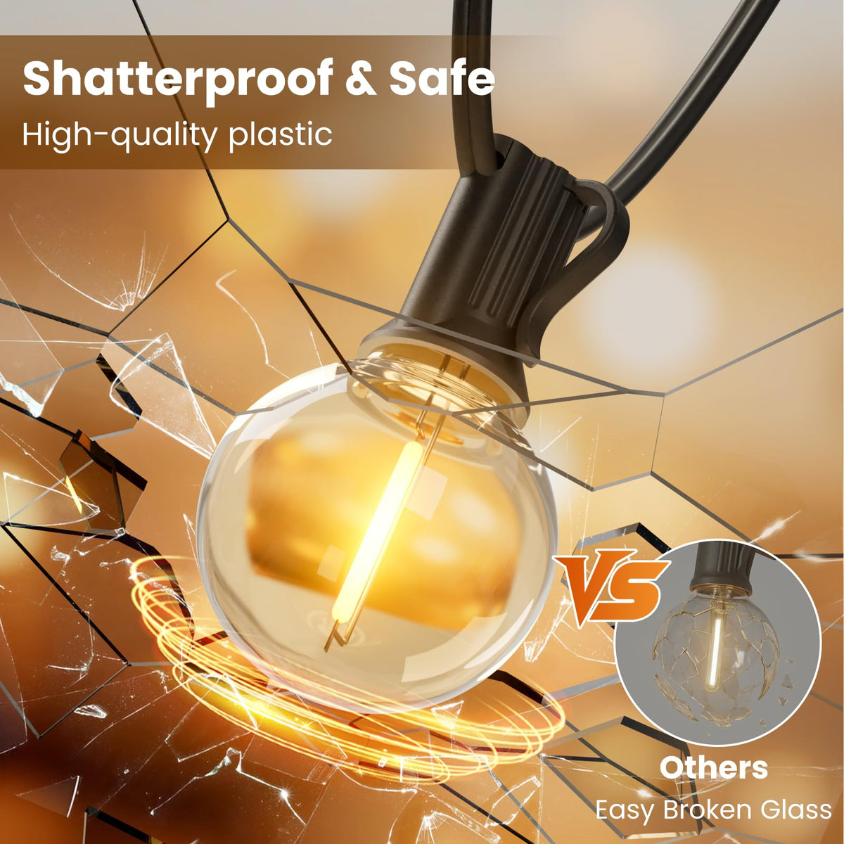 RTTY G40 Shatterproof LED Outdoor String Lights, 50 ft