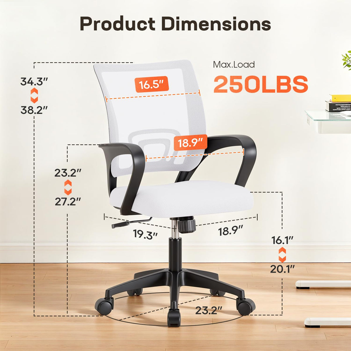 BestOffice Ergonomic Mesh Office Chair with Lumbar Support, White