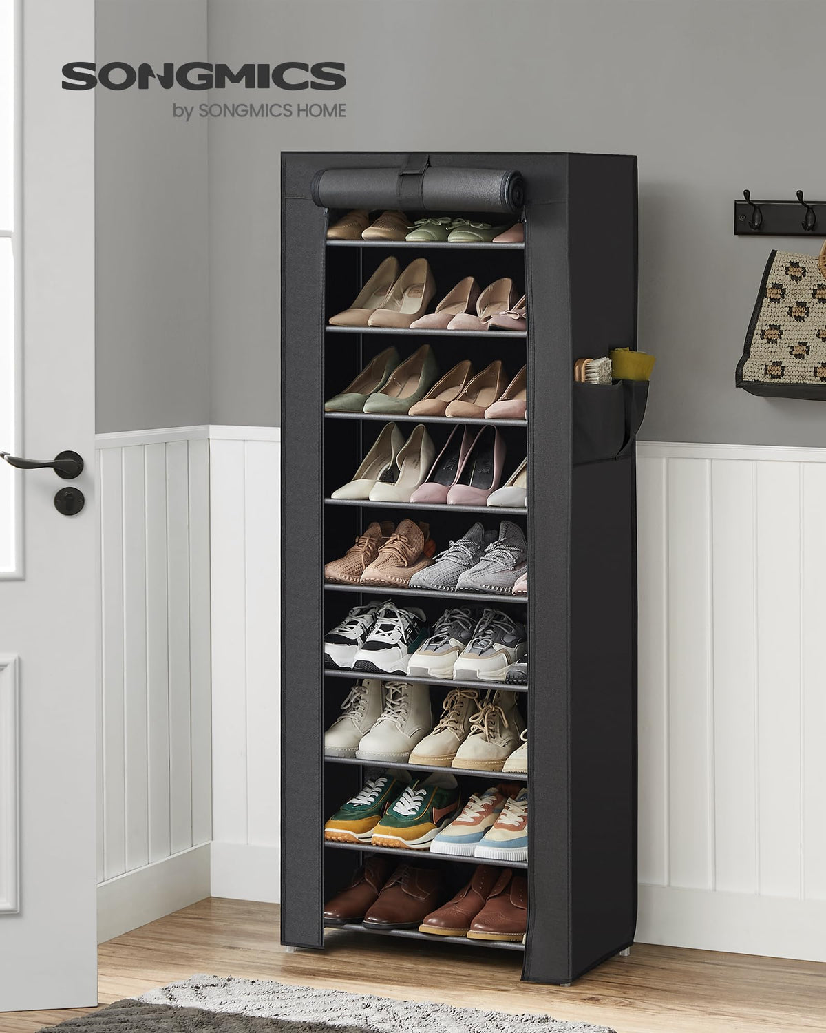 Songmics 10-Tier Shoe Rack, Black, URXJ10H01