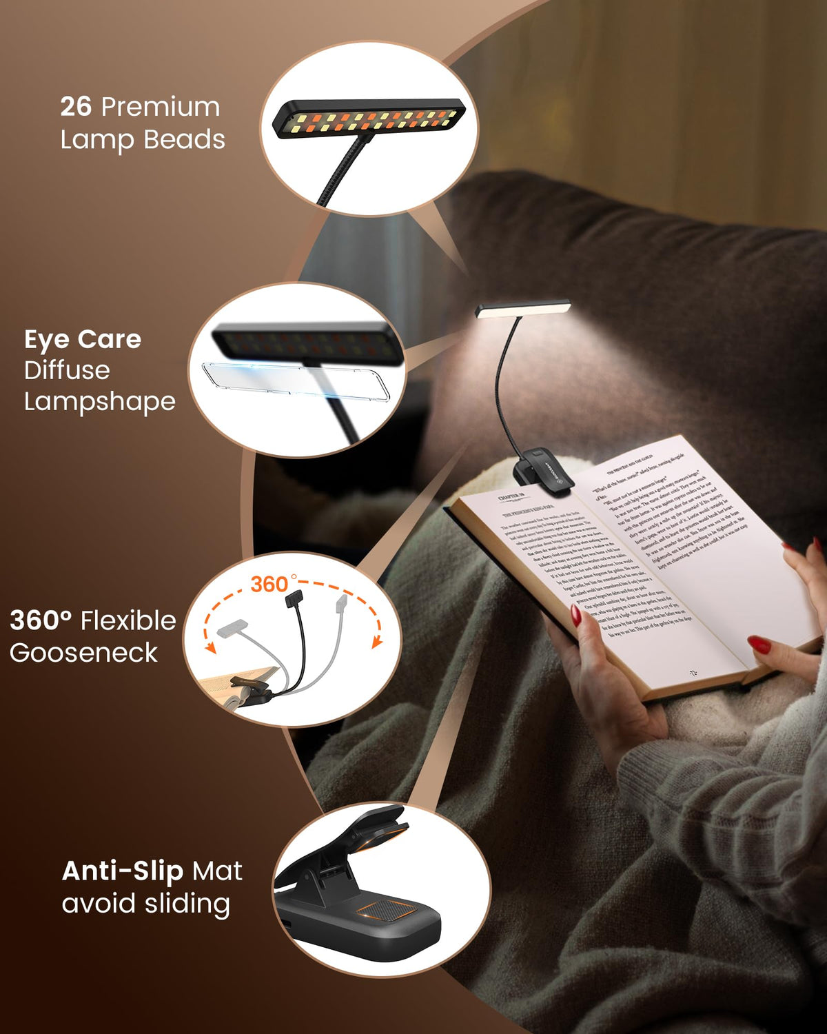 Glocusent 26 LED Rechargeable Book Light