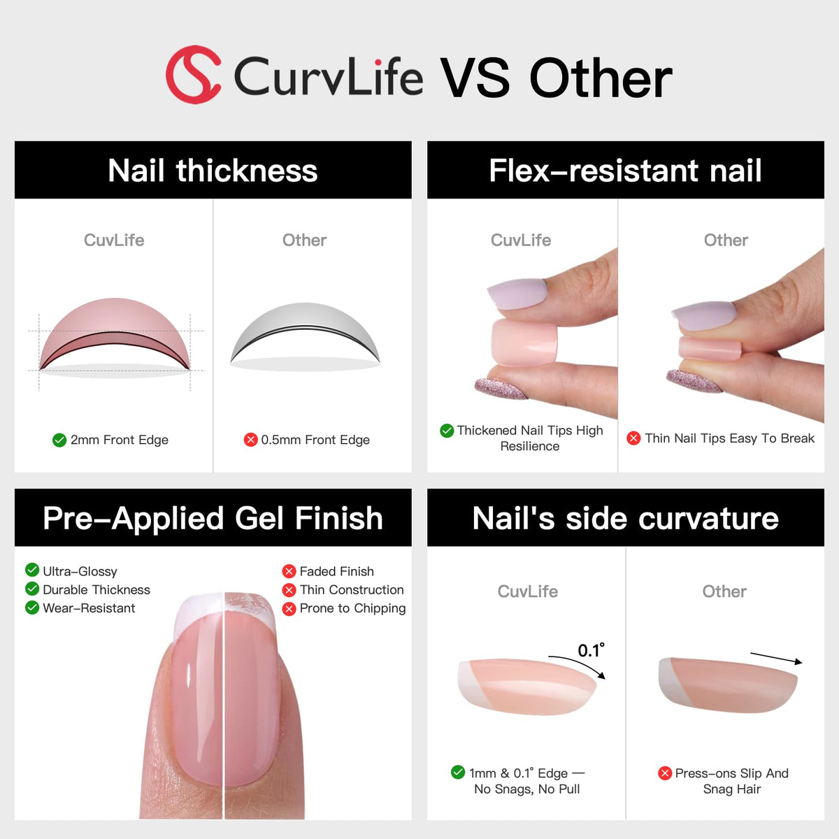 CurvLife Soft Gel Press on Nails for Women, Honey Peach Pink, 30 Pcs
