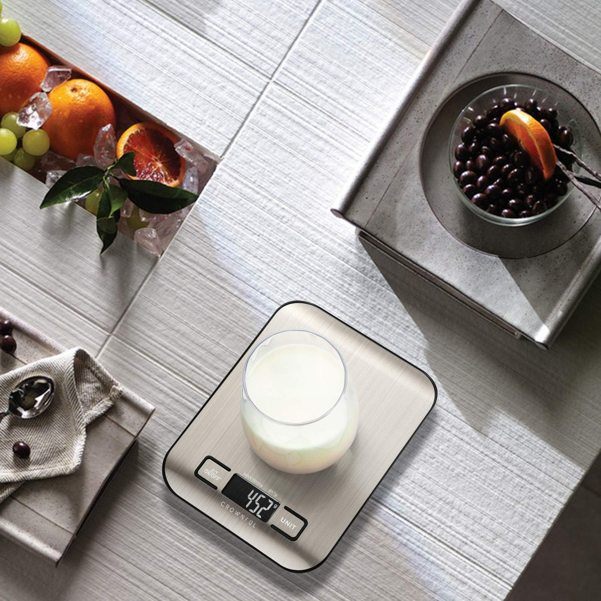 CROWNFUL Digital Kitchen Scale, 5 kg, Silver