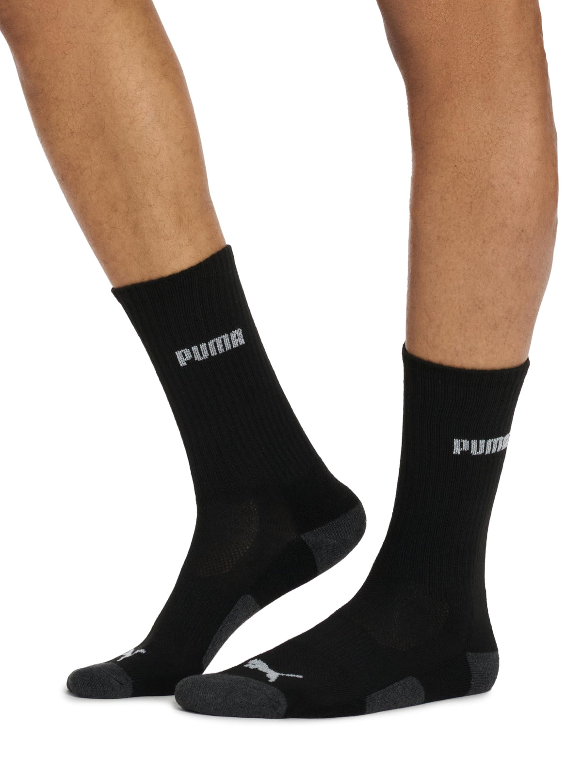 PUMA Men's Crew Socks, Black/Grey Logo, 10-13, 6 Pack